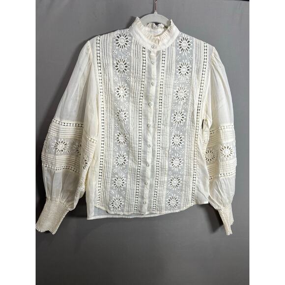 MOS The Label Mystical Embroidery Blouse 100% Cotton Ladies Size 2 Coquette - Picture 11 of 14